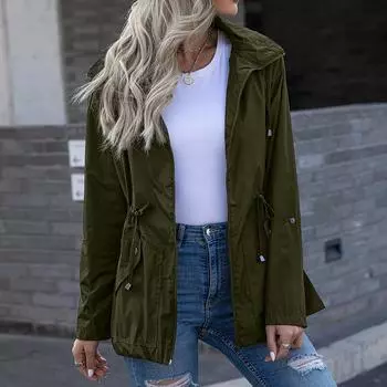 Женская водонепроницаемая куртка-дождевик с капюшоном на молнии средней длины, ветрозащитная водонепроницаемая куртка S армия зеленый