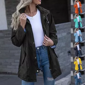 Женская водонепроницаемая куртка-дождевик с капюшоном на молнии средней длины, ветрозащитная водонепроницаемая куртка M синий