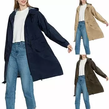 Женская водонепроницаемая куртка-дождевик с капюшоном на молнии средней длины, ветрозащитная водонепроницаемая куртка XXL бежевый