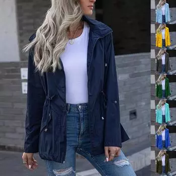 Женская водонепроницаемая куртка-дождевик с капюшоном на молнии средней длины, ветрозащитная водонепроницаемая куртка S армия зеленый