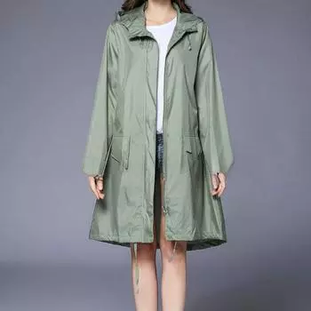 Женская водонепроницаемая куртка плащи повседневная с капюшоном уличная мода унисекс длинное пальто M зелёный