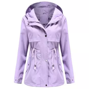 Женская водонепроницаемая куртка-тренч Для пешего туризма На открытом воздухе Ветровка Легкая классическая ветрозащитная с капюшоном Легкое непромокаемое пальто Тонкая верхняя одежда Дождевик S чёрный