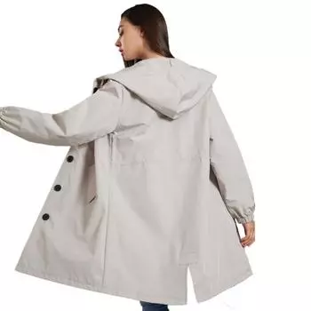 Женская водонепроницаемая ветровка с капюшоном, длинная куртка для активного отдыха XS чёрный