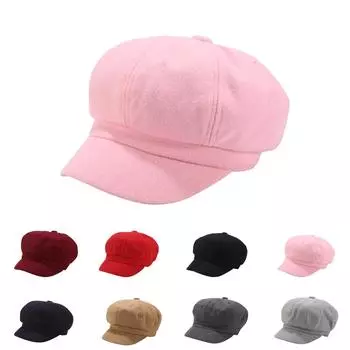 Женская восьмиугольная шапка из однотонной шерстяной ткани M