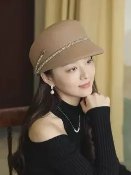 Женская восьмиугольная шляпа из французского ретро-шерстяного фетра для осени и зимы Adjustable (56-60cm) темные хаки