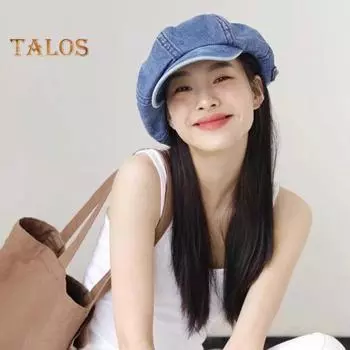 Женская восьмиугольная шляпа, мешковатая ковбойская шляпа в стиле ретро, однотонная, легкая, с длинными полями, дышащая, солнцезащитная, с защитой от УФ-лучей, фото-опора, шляпа художника, летний берет темно-синий