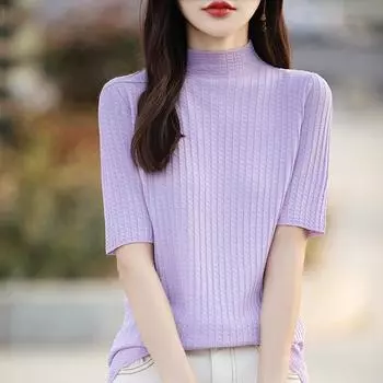 Женская вязаная футболка MODERN NEW SAGA, летняя вязаная рубашка, футболки с короткими рукавами, весенний вязаный пуловер, вязаные топы M белый