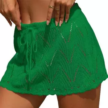 Женская вязаная крючком юбка-плащ, летняя завязка на завязке, высокая талия, пляжная накидка, трикотажная мини-юбка One Size белый