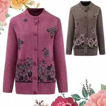 Женская вязаная куртка-кардиган осень-зима свободная женская с цветочным принтом и длинными рукавами свитер пальто большого размера теплая женская одежда-кардиган XL зелёный