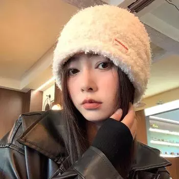 Женская вязаная плюшевая шапка-мешок, большая окружность головы осенью и зимой, маленькое лицо, холодная шапка для сохранения тепла и холода, защитные наушники, рукава M56-58cm