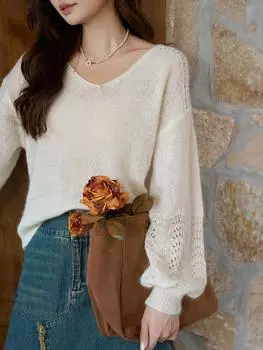 Женская вязаная рубашка Mishow, осень 2023, новая элегантная повседневная модная универсальная свободная однотонная пуловерная рубашка, топы MXC43Z0199