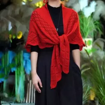 Женская вязаная шаль, однотонная, с бахромой, легкая, универсальная, алая, открытая, вязаная, с узором, шаль-накидка чёрный