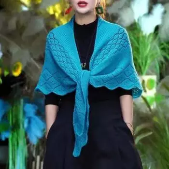 Женская вязаная шаль, однотонная, с бахромой, легкая, универсальная, открытая, алая шаль синий