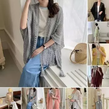 Женская вязаная шаль в этническом стиле, однотонная ажурная плетеная накидка с декором в виде холодильника, драпированная шаль, аксессуар для коктейльного платья чёрный