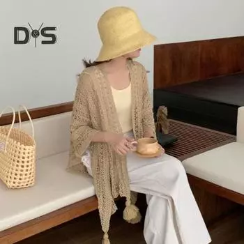 Женская вязаная шаль в этническом стиле, однотонная ажурная плетеная накидка с декором в виде холодильника, драпированная шаль, аксессуар для коктейльного платья вино красного