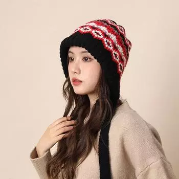 Женская вязаная шапка-балаклава в стиле ретро с теплыми наушниками One Size кофейный/каштановый