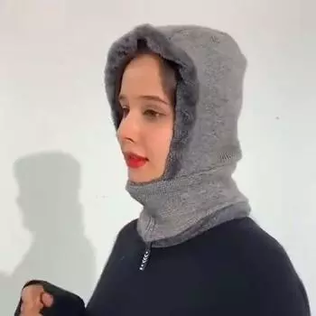 Женская вязаная шапка для защиты ушей на осень и зиму с шерстяным утолщением, цельный ветрозащитный нагрудник