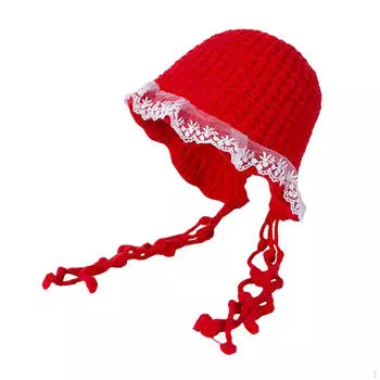 Женская вязаная шапка крючком с кисточками для защиты ушей, модная шапочка для активного отдыха красный
