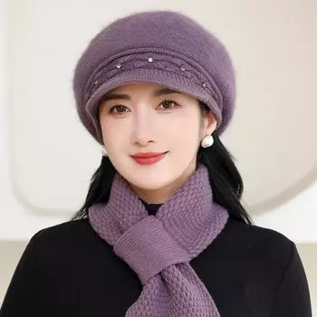 Женская вязаная шапка с ушами, однотонный модный зимний головной убор чёрный