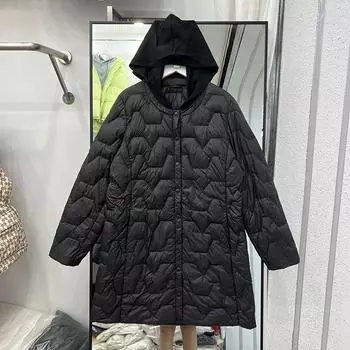 Женская вязаная шапка средней и длинной длины, легкая повседневная белая куртка-пуховик, корейская версия модной легкой куртки-пуховика с капюшоном в иностранном стиле L абрикосовый