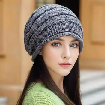 Женская вязаная шапка весна-осень эластичная шапка-бини One Size верблюд
