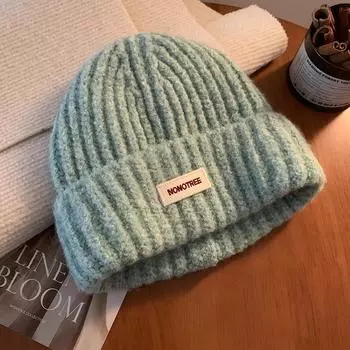 Женская вязаная шерстяная шапка синего цвета на осень/зиму 2024 года — свободный крой, утягивающий дизайн, теплая защита ушей озеро синий