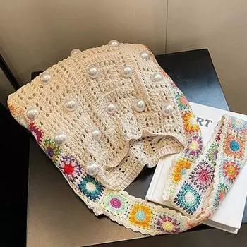 Женская вязаная шерстяная сумка через плечо с цветочным узором в стиле бохо-фолк, сумка-тоут Relaxant бежевый