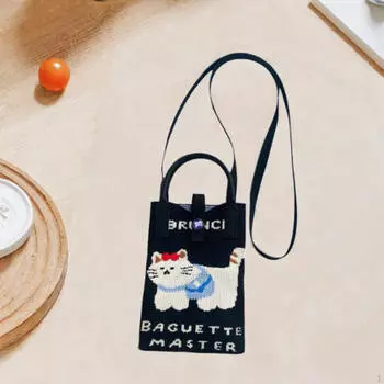 Женская вязаная сумка для телефона с милым рисунком кошки, элегантный кошелек для вечеринок, покупок, путешествий