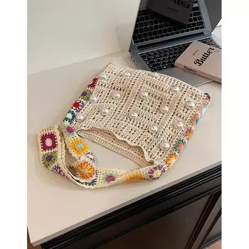 Женская вязаная сумка в лесном стиле, новинка 2024 года, вязаный свитер в ленивом стиле, тканая сумка через плечо большой вместимости, дорожная сумка-тоут