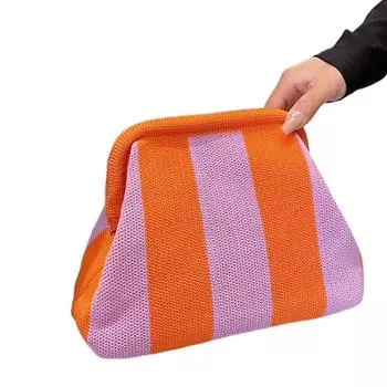Женская вязаная сумочка в полоску контрастного цвета, вязаная крючком сумка, вязаный клатч с клецками, летняя пляжная сумка, тканая сумка с цветными блоками и облаком