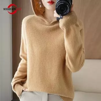 Женская вязаная толстовка с капюшоном СОВРЕМЕННЫЙ НОВЫЙ свитер SAGA Зимний вязаный пуловер Толстовка Осенние мягкие теплые шерстяные свитера Женский джемпер Вязаный топ