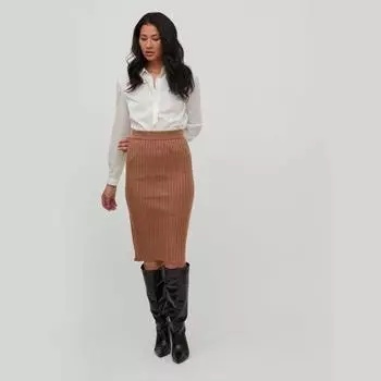 Женская вязаная юбка миди в рубчик VILA XS коричневый
