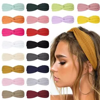 Женская вязанная крючком повязка на голову с узлом вязаная однотонная зимняя повязка на голову с петлей для волос A розовый