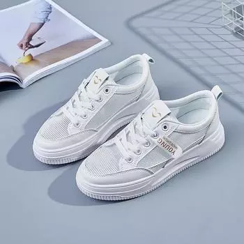 Женская вулканизированная обувь, дышащие кроссовки, сезон весна-лето, модная спортивная обувь с сеткой, женская универсальная обувь на плоской сетке на платформе 35 белый