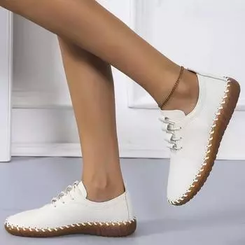 Женская вулканизированная обувь, модная однотонная женская вулканизированная обувь с круглым носком, весенне-осенняя повседневная кожаная обувь для мам на плоской подошве 35