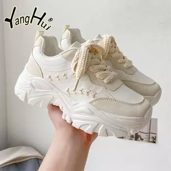Женская вулканизированная обувь, повседневные дышащие кроссовки в стиле Харадзюку, удобная спортивная обувь для бега на платформе, мода 2023, весна-осень 35 белый