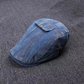 Женская вымытая джинсовая шляпа с накладным карманом спереди, модная повседневная шляпа художника с козырьком Adjustable