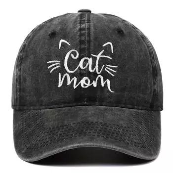 Женская вышитая бейсболка Cat Mom, стиранный хлопок, регулируемая, солнцезащитная шляпа, подарок на день рождения, уличные кепки-шпили