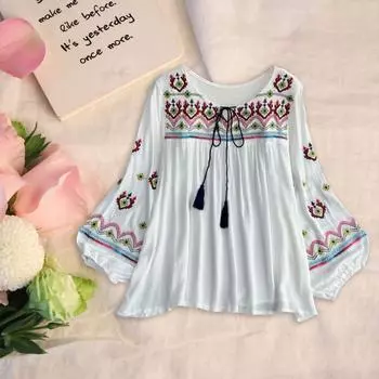 Женская вышитая блузка для летнего пляжа и уличных мероприятий чёрный