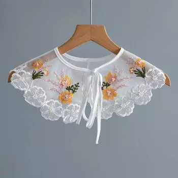 Женская вышитая цветочная накидка на воротник-шаль с тонким воротником, съемный воротник, накидка на плечи, женская накидка с накладным воротником