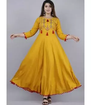 Женская вышитая вискозная вискозная анаркали курта индийская пакистанская верхняя туника курти платье S жёлтый