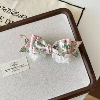 Женская вышивка Банты Зажим-автомат Весна Лето Элегантный Весенний Боковой Зажим Кружево Большие Банты Заколка 2