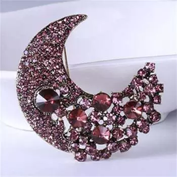 Женская высококачественная брошь из сплава для костюма, пальто, модная брошь в виде луны со стразами, аксессуары для одежды