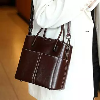 Женская высококачественная модная универсальная сумка-ведро из вощеной коровьей кожи с масляным воском, женская сумка через плечо в минималистском стиле для отдыха