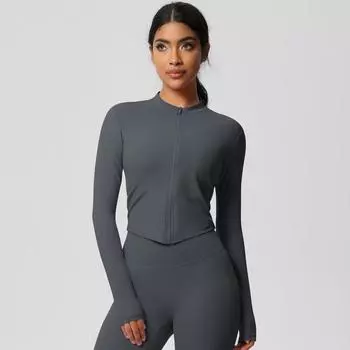 Женская высококачественная спортивная куртка на молнии, пальто, сжатое, быстросохнущее, суперэластичное, подходит для бега, фитнеса, тренировок, йоги S чёрный