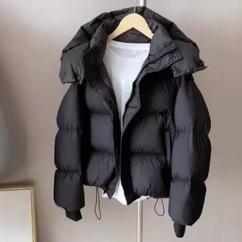 Женская XL-пуховик из хлопка, женская зимняя короткая утолщенная модная куртка в корейском стиле, свободный дизайн, ветровка из хлопка XL чёрный