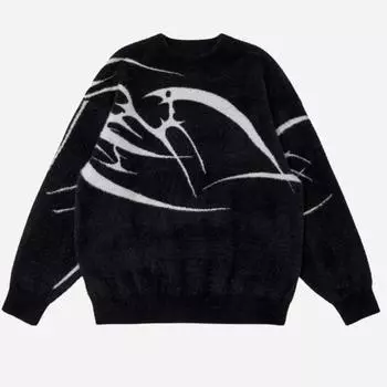 Женская Y2K Harajuku аниме узор ретро вязаный свитер хип-хоп коллекция осень/зима M чёрный
