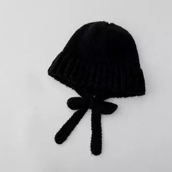 Женская Y2k Милая Зимняя Теплая Ветрозащитная Вязаная Шапка Корейский Стиль Шапки Защитные Уши Завязка Пуловер Шапка чёрный