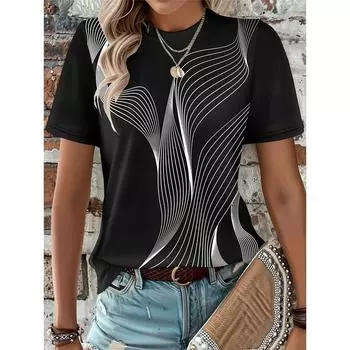 Женская забавная 3D-полосатая футболка с принтом для женщин, повседневный топ с круглым вырезом и коротким рукавом, женские футболки L