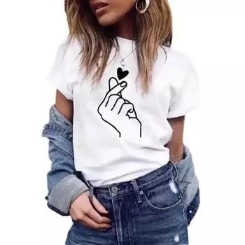 Женская забавная черная белая футболка с принтом руки и сердца для девочек, летние топы с круглым вырезом в стиле Харадзюку 90-х годов, женская одежда S